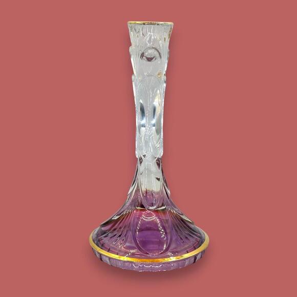 Lavender Crystal Candlestick With Gold Rim | Elegant Ombré Decor - Picture 2 of 8
